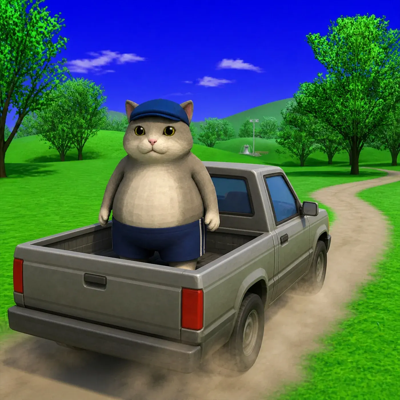 Cat riding in the back of a pickup truck