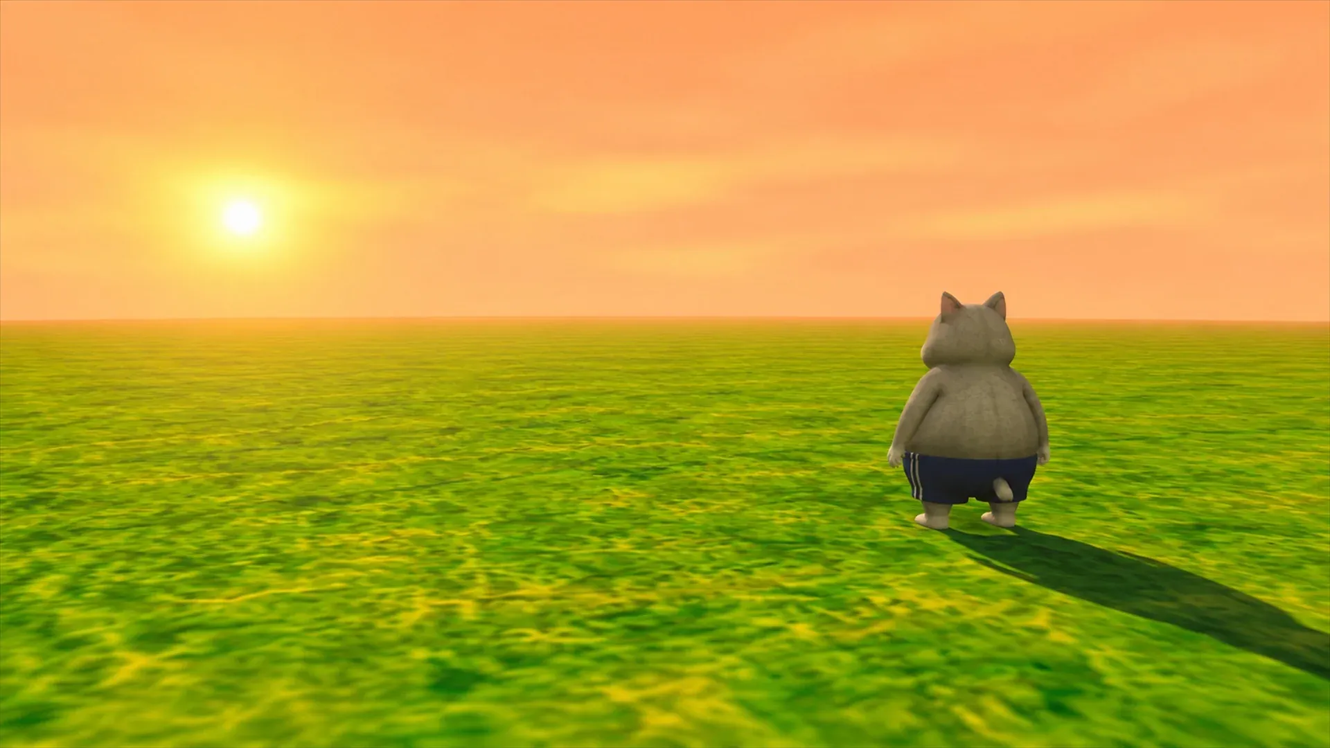 Sybil alone in an empty field at sunset